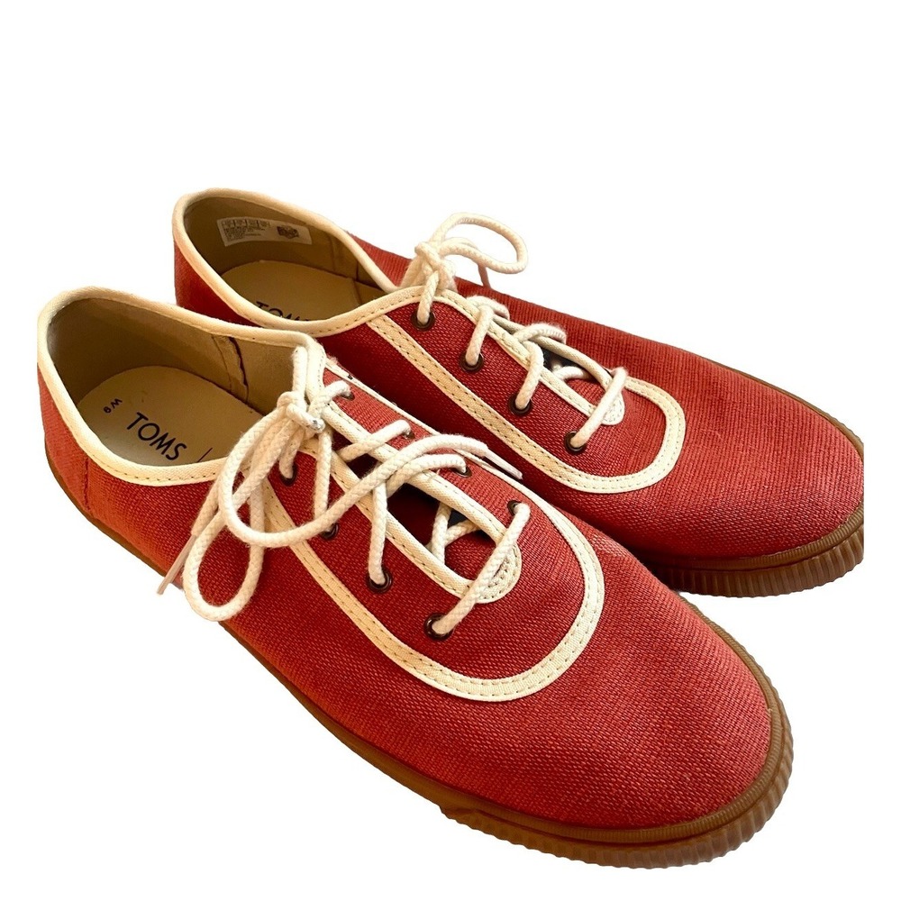 TOMS‎ Infinity  Shoes Sz 9  Red  Canvas Lace-Up Sneaker Kicks